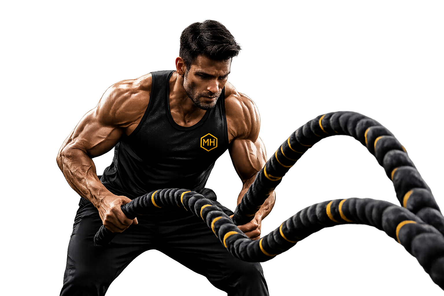 Athlete training with battle ropes